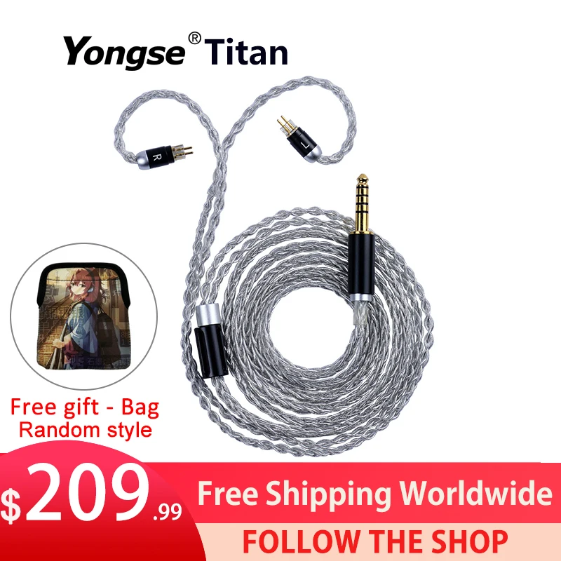 

8-жильный Hi-Fi кабель Yongse Titan для наушников, серебристый, с палладиевым покрытием, 3,5/2,5/4,4 мм, MMCX/0,78, 2 контакта, для 7 Гц, Zero KATO Aria S12 Audio