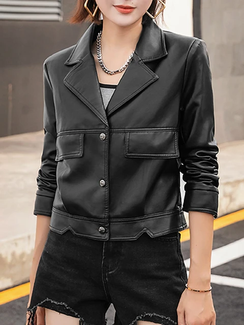  LY VAREY LIN Women's Faux Leather Motorcycle Jacket PU Slim  Short Biker Coat : Clothing, Shoes & Jewelry