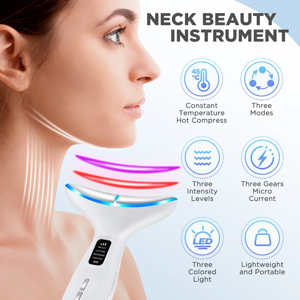 4 Modes LED Neck Beauty Device EMS Facial Lifting Massager Double Chin Remover Heat Therapy Face Skin Rejuvenation Instrument