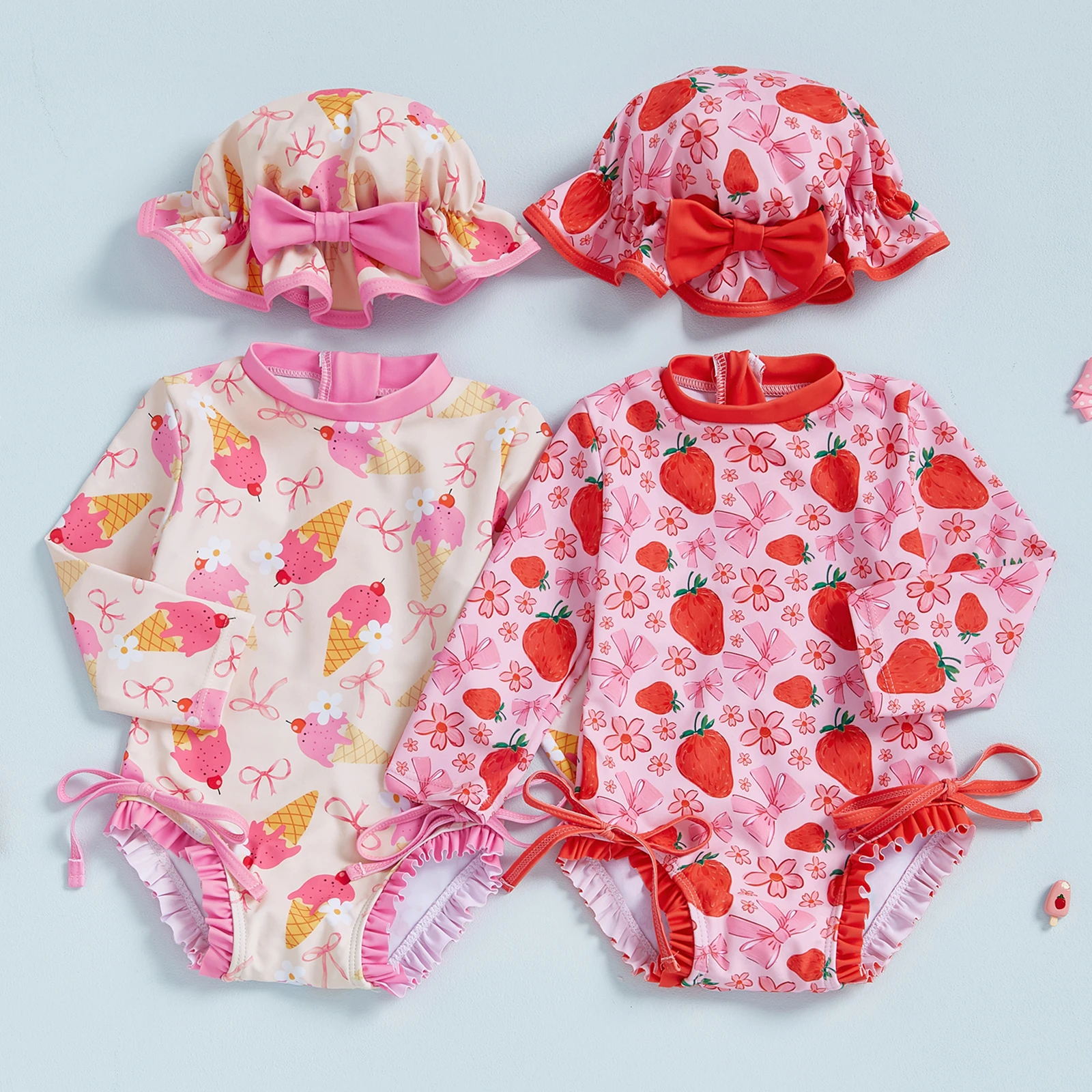 Newborn Baby Girls Swimsuit Infant Ice Cream/Strawberry Print