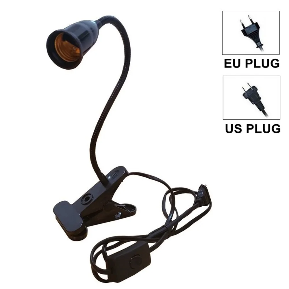 360 Degree E27 Flexible Lamp Holder Clip E27 Base Adapter Socket with On Off Switch for Grow Light EU US Plug Use as Desk Lamp