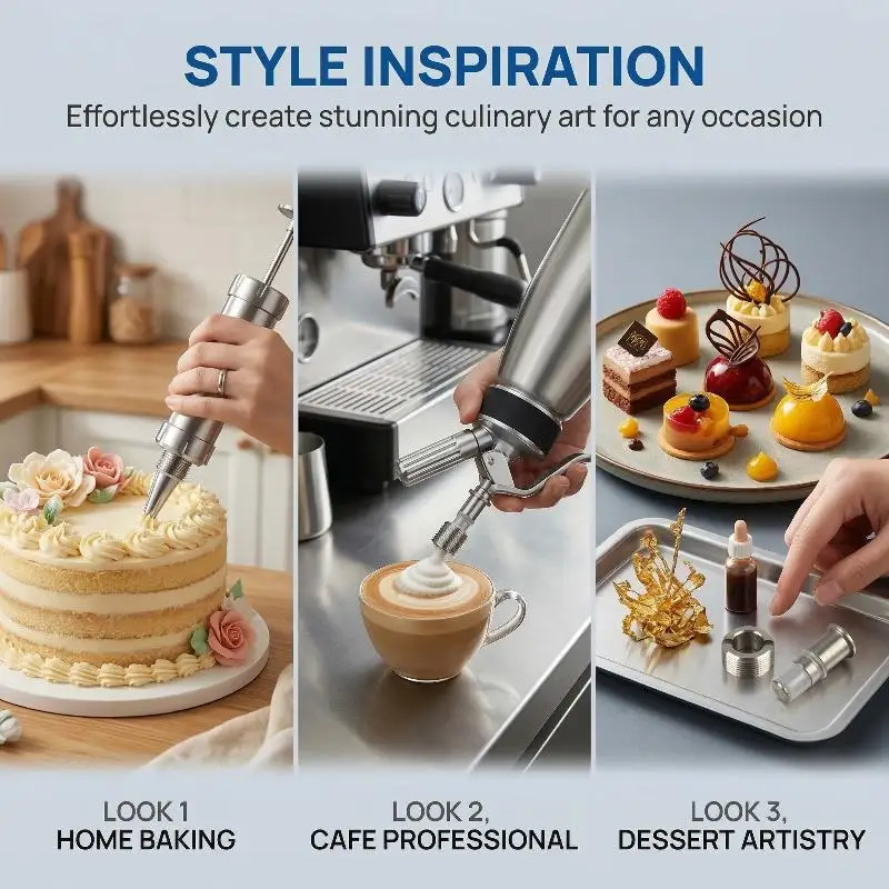 HOMMMME스테인리스 스틸 크림 디스펜서 부품 크림 차저 홀더 체크 밸브 에어 인렛 링 누수 방지 베이커리 카페용