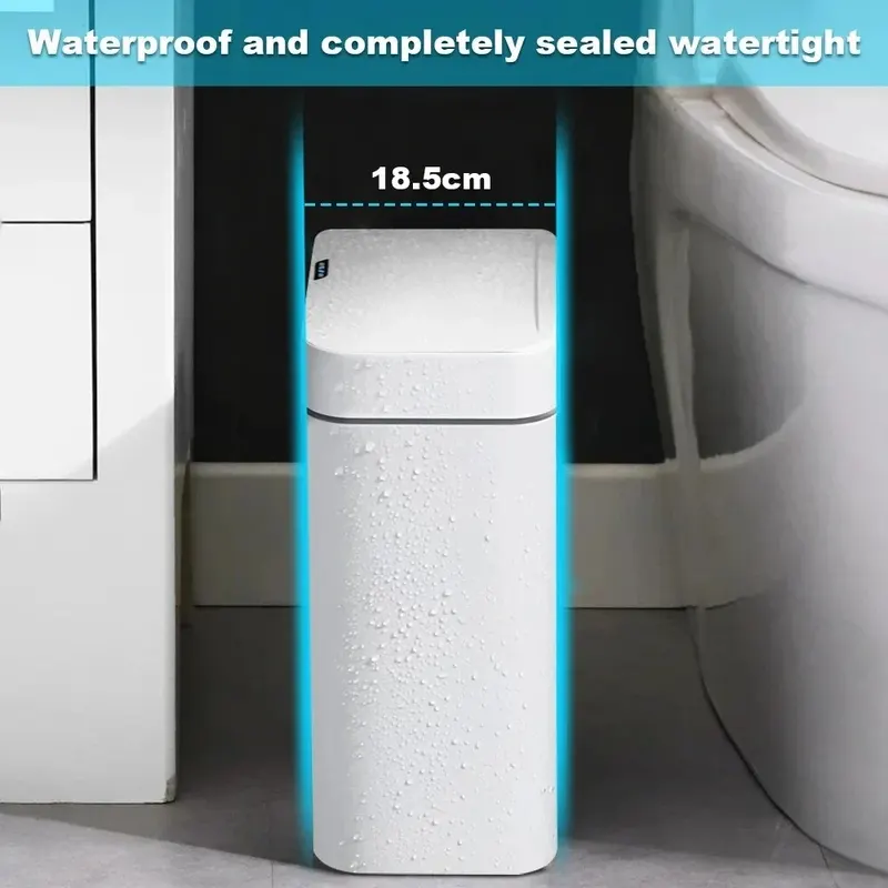 Smart Bathroom Trash Can Automatic Bagging Electronic White Touchless Narrow...