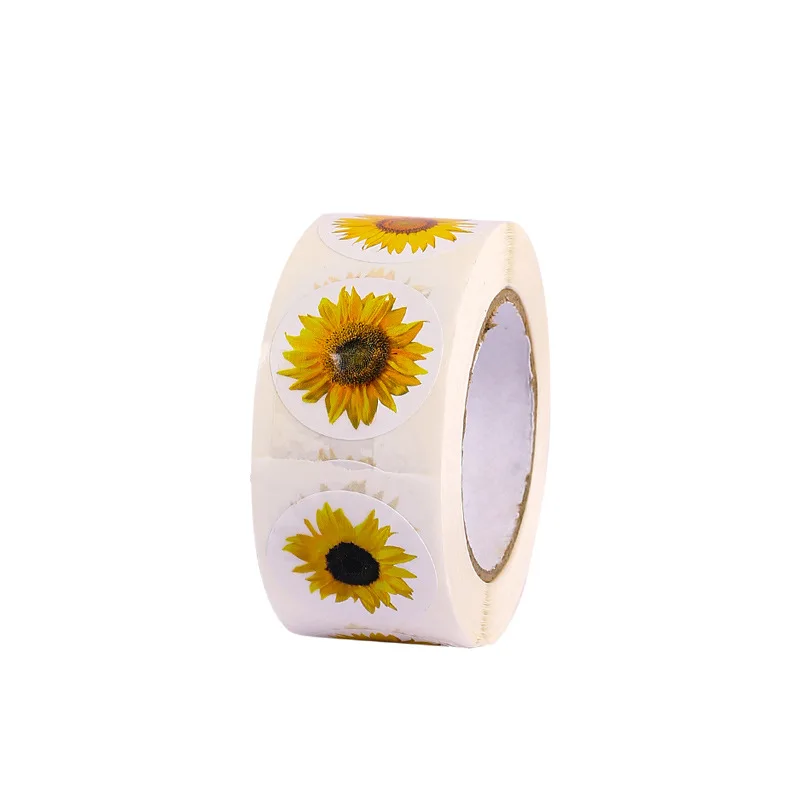 100-500PCS Sunflowers Stickers Packaging Stickers Roll Home Made Small Lables for Kids Pack Rolling Photocard Decor roll packaging stickers,packaging stickers,decorative stickers,floral stickers,decorative labels stickers,paper stickers,adhesive stickers