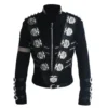 Impersonator Michael Joseph Jackson Costumes Jacket Stuff BAD Black With Silver Eagle Badges Punk Metal woolen Clothing 3
