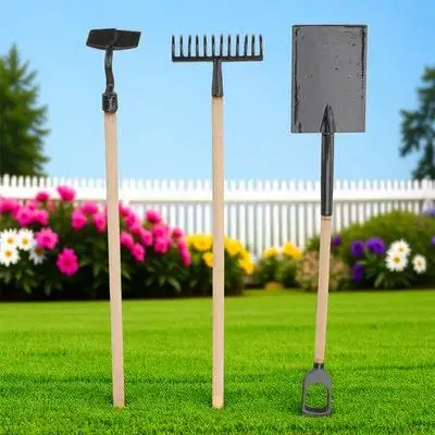 1세트 미니 요정 정원 장 정원 도구 장식품 블랙 러스틱 미니 삽 갈퀴 호미 요정 정원 액세서리