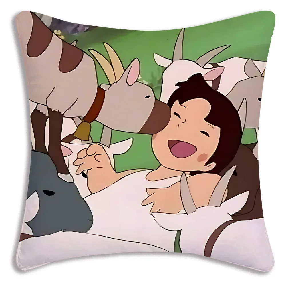 Pillow Cartoon Heidi Peter And Grandpa Alps Goat Mountain Sofa Decorative Home Double-sided Printing Short Plush Cushion Cover
