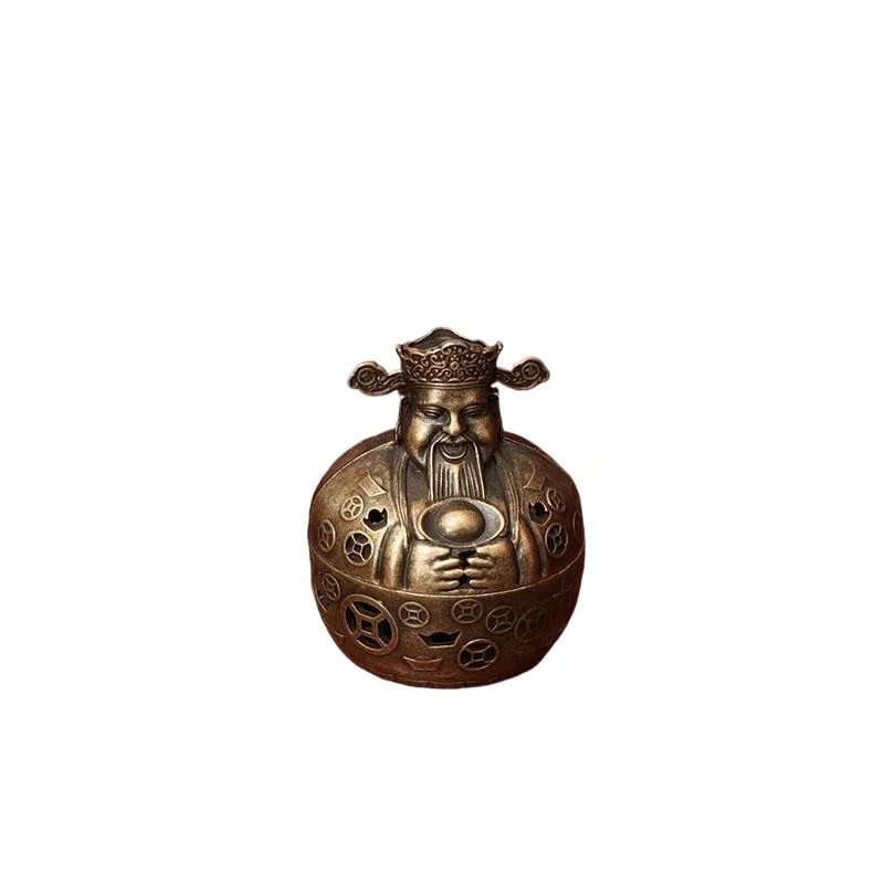 Creative Mini Aromatherapy Furnace, Home Indoor Zen Tea Ceremony Decoration, Metal God of Wealth Shape Small Incense Burner, 1Pc