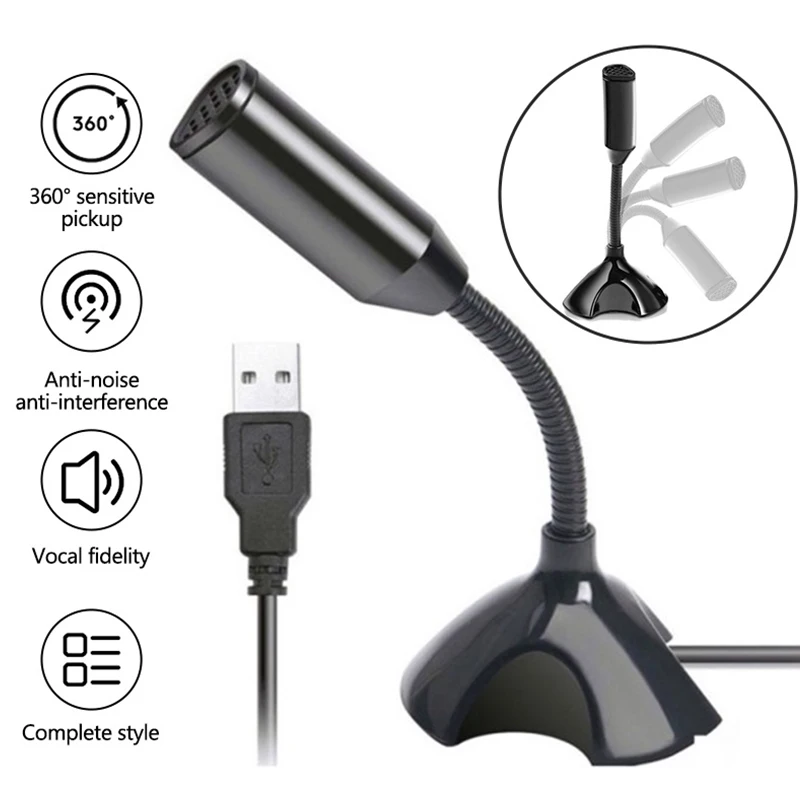스튜디오 음성 노래 게임 스트리밍용 노트북 마이크, USB 데스크탑 스탠드 마이크, 거치대 포함, 3.5mm