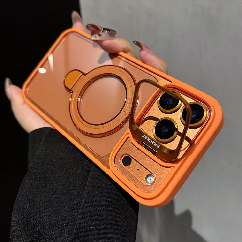 Dual Invisible Folding Magnetic Stand Phone Case with Frosted Frame and Clear Acrylic Cover