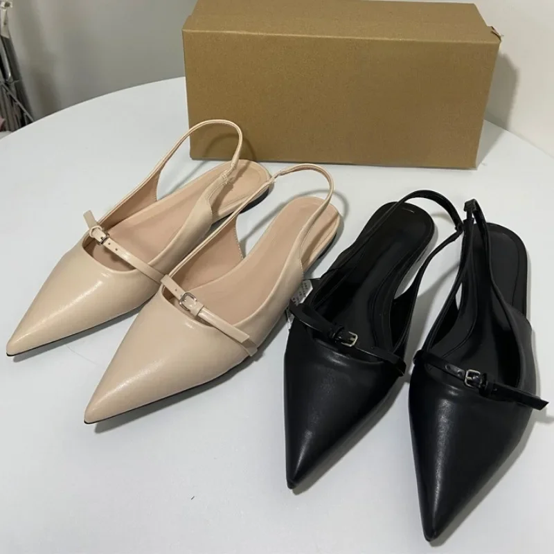 Summer Women's Flat Sandals Pointed Shallow Mouth Back Strap Brand Design Outside Comfortable Casual Ladies Slingback Shoes