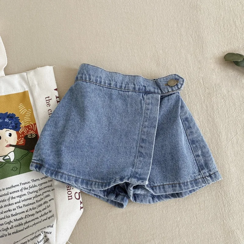 

2-7Y Kids Skirt Shorts Girls Sweet Denim Sport Dress Pants Summer Children Elastic Waist All-match Shorts