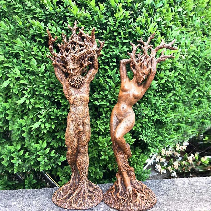 Vintage Man and Woman Shape Resin Statue Figurines Home Decor Tree Face Sculpture Small Garden Crafts