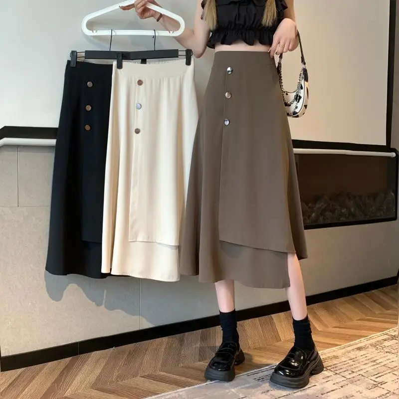 

Women Irregular Skirt Design High Waist Slimming Cover Temperament Midi Skirt Women Skirt Casual Regulai Fit Skirt