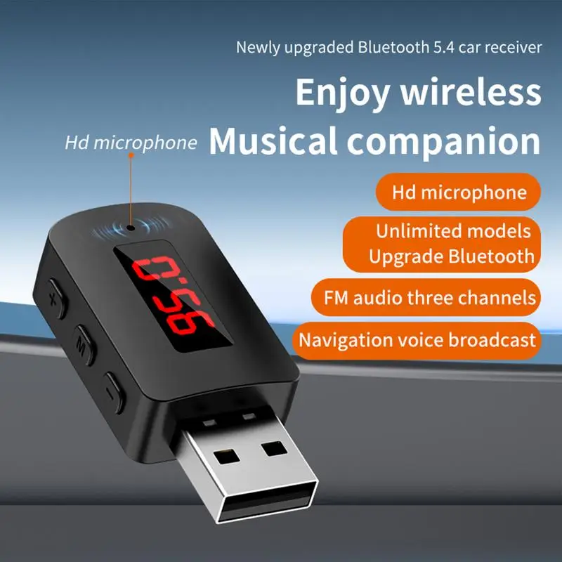 Wireless 5.4 Fm Transmitter Car Adapter Safe Seamless Wireless Adapter & Receiver Car Kits Strong Signal Stability For