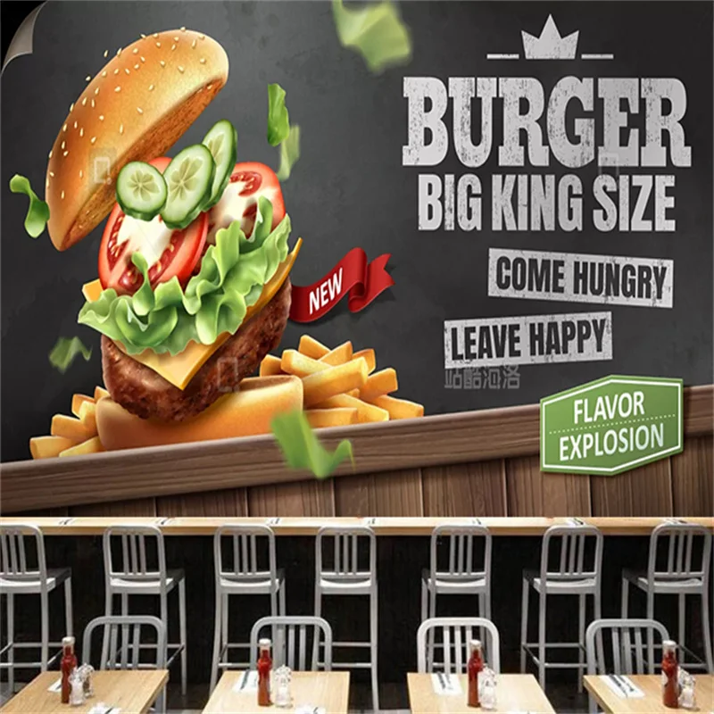 

Custom Burger Fast Food Wallpaper Mural Industrial Decoration Restaurant Snack Bar KTV Background Papel De Parede Papel Tapiz