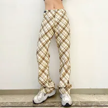 

2022 Spring High Waist Loose Retro Bootcut Pants Women Fall Casual Chic Oversize Loose Wide Leg Plaid Trousers Hip-hop All-match