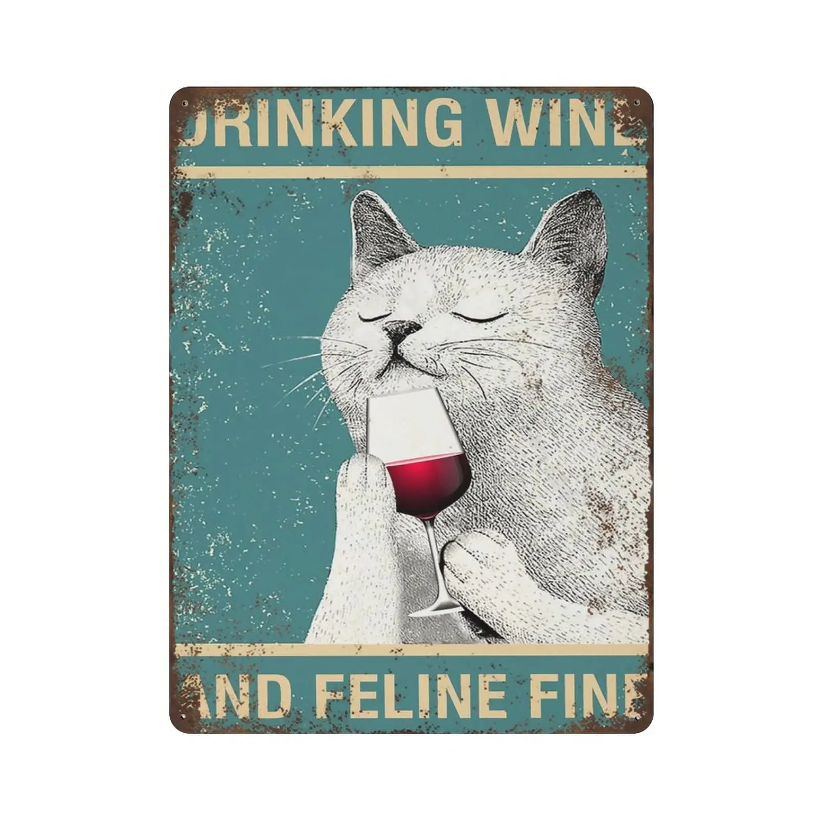 

Antique Durable Thick Metal Sign,Love Drinking Wine Tin Sign,Funny Cat Wine Tin Sign,Vintage Wall Decor，Novelty Signs for Home K