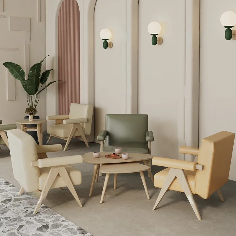 milk tea shop coffee shop dessert baking sofa ins book bar leisure area negotiation solid wood table and chair combination