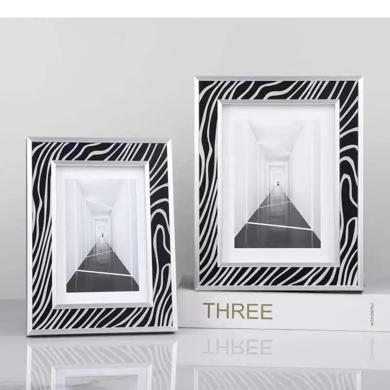 

Zebra Texture Photo Frame Modern Decor Wood Picture Frames Figures Portrait Framed Art TV Cabinet Desk Decoration Ornaments