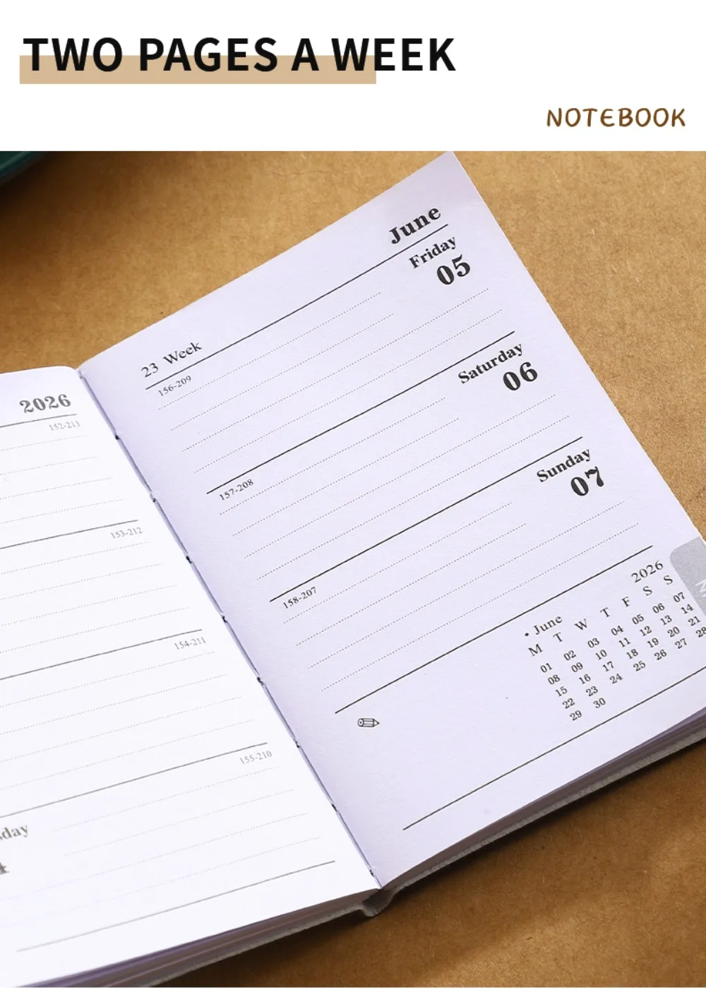 Mini A7 2026 Agenda-Buchtasche mit Kalender, Terminbuch, Tagebuch, Wochenplaner, Studenten-Notizbücher – Detail 11