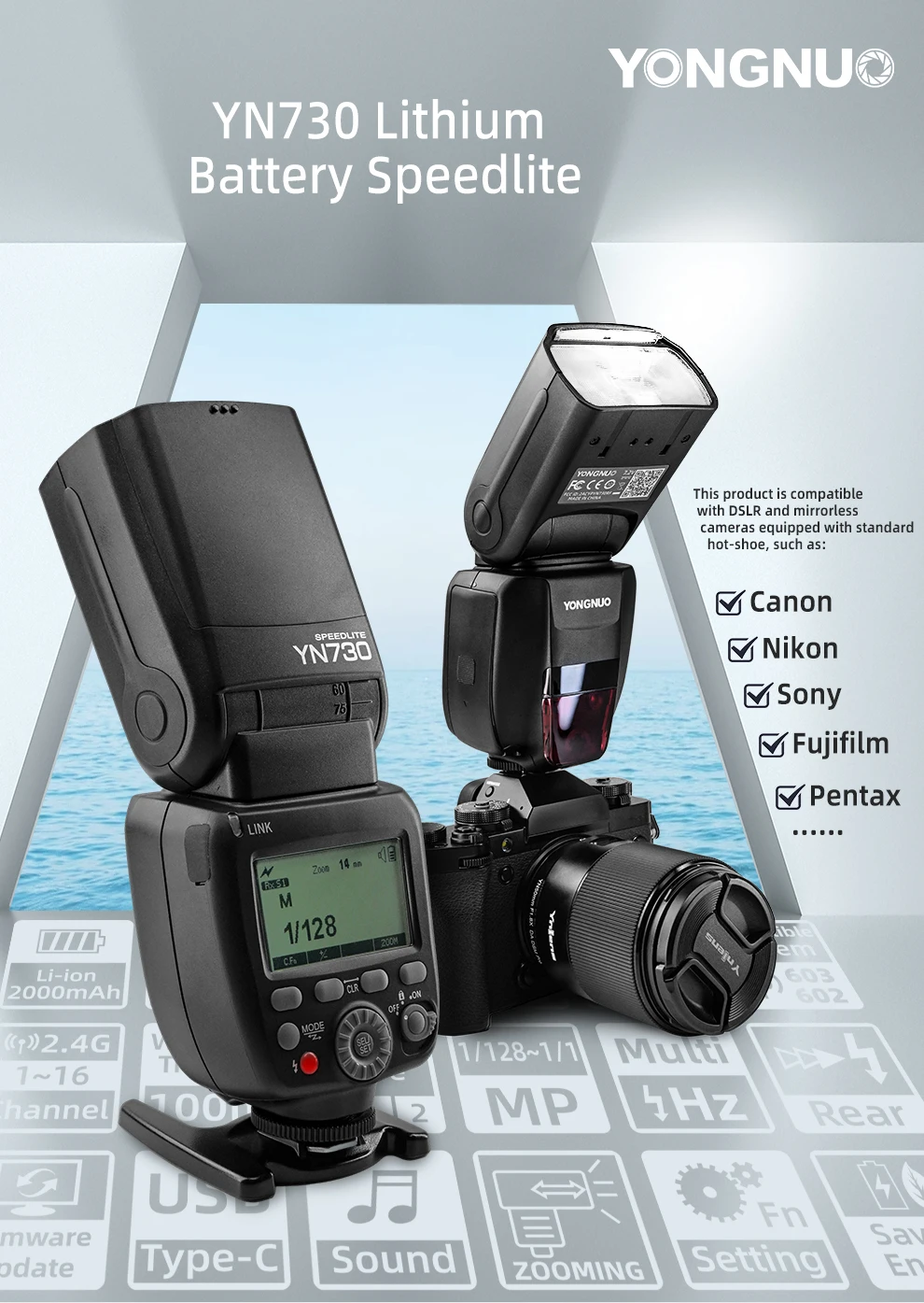 YONGNUOYN73024GGN60WirelessFlashSpeedliteLiionBatteryFlash