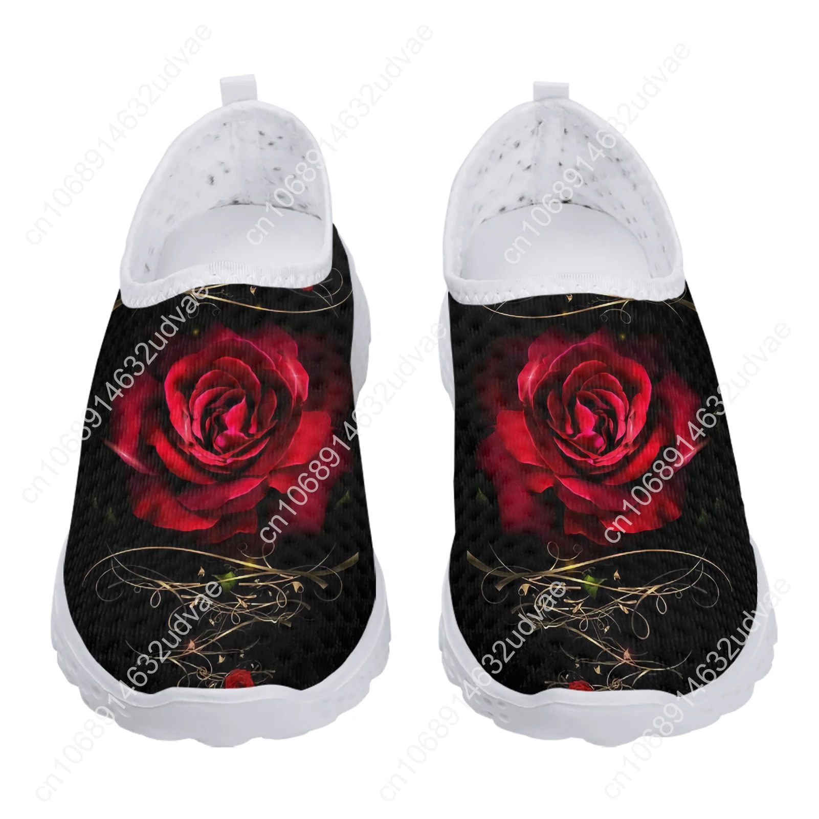 Luxury Brand Art Rose Flower Printed Girls Mesh Sneakers Summer Soft Slip-on Flat Shoes Breathable Beach Loafers Hot