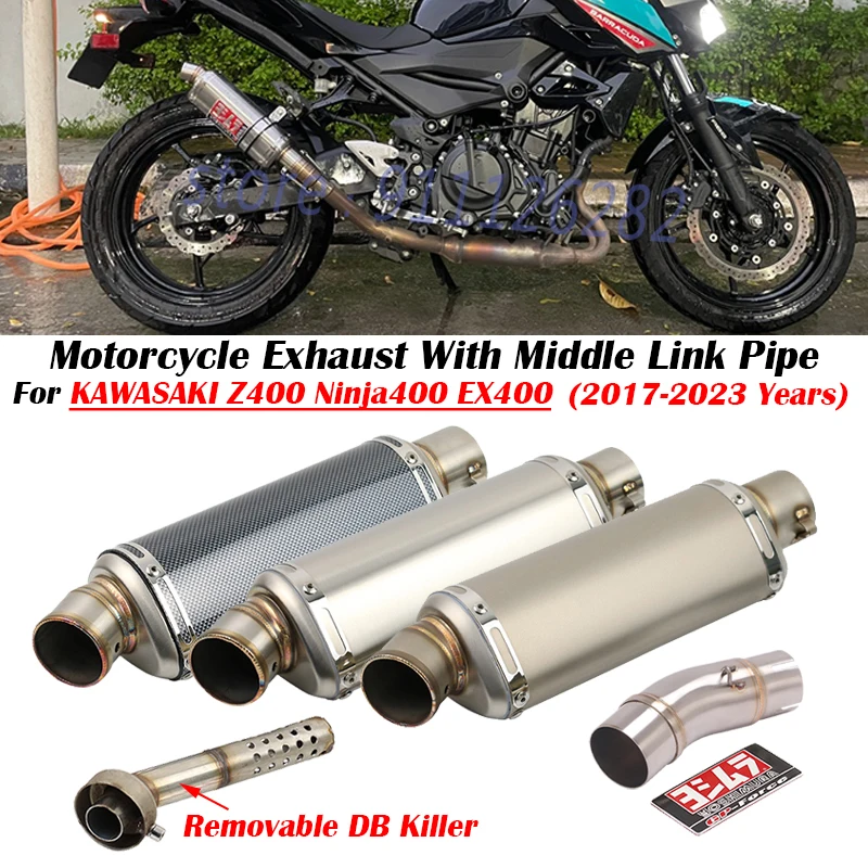 

For KAWASAKI Z400 Ninja 400 Ninja400 EX400 2017 - 2023 Motorcycle Exhaust Escape Modified Muffler And Middle Link Pipe DB Killer