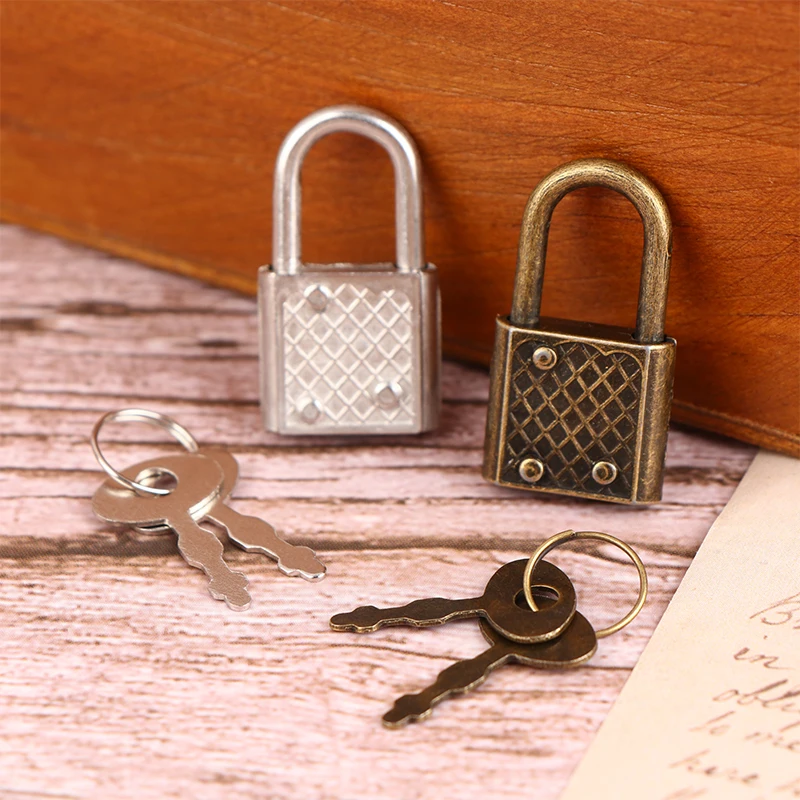 

Mini Retro Padlock for Notepad Diary Small Luggage Box Lock With Keys Zinc Alloy Suitcase Locker Hardware Set