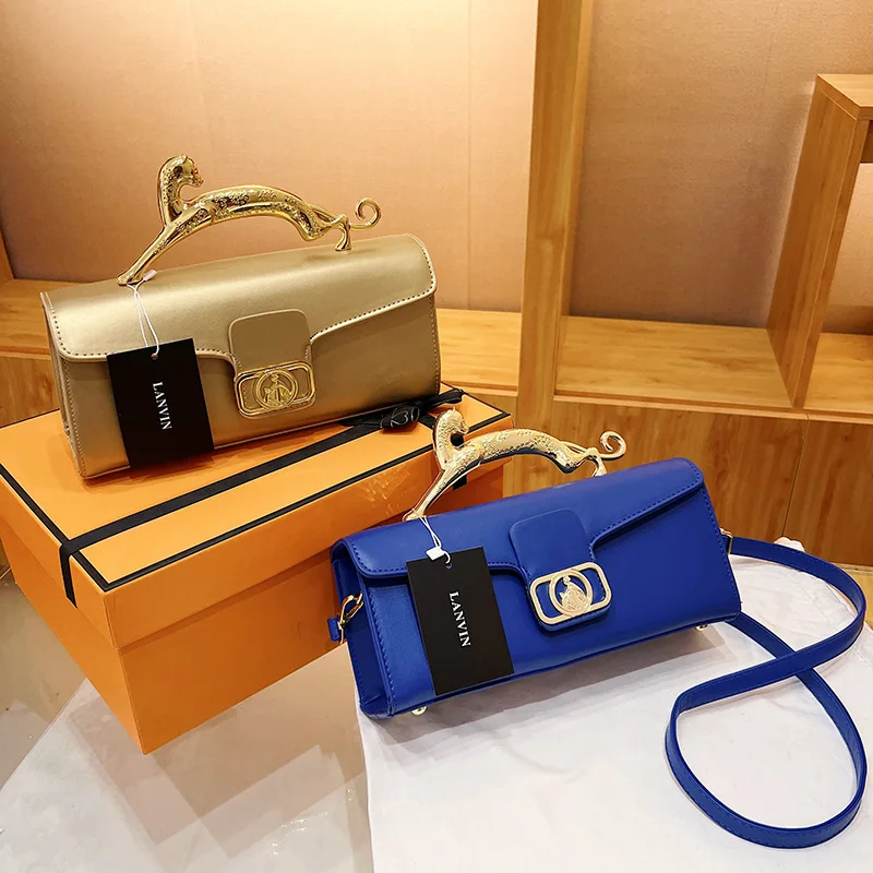 Famous Luxury Brand Replica Bags For Women High Quality Metal Handle Designer Shoulder Bag Elegant Fashion Rectangular Handbag