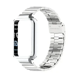 Premium Stainless Steel Watchband with Metal Strap and Protective Cover - Elegant Bracelet Design - Honor Band 9 (Silver)