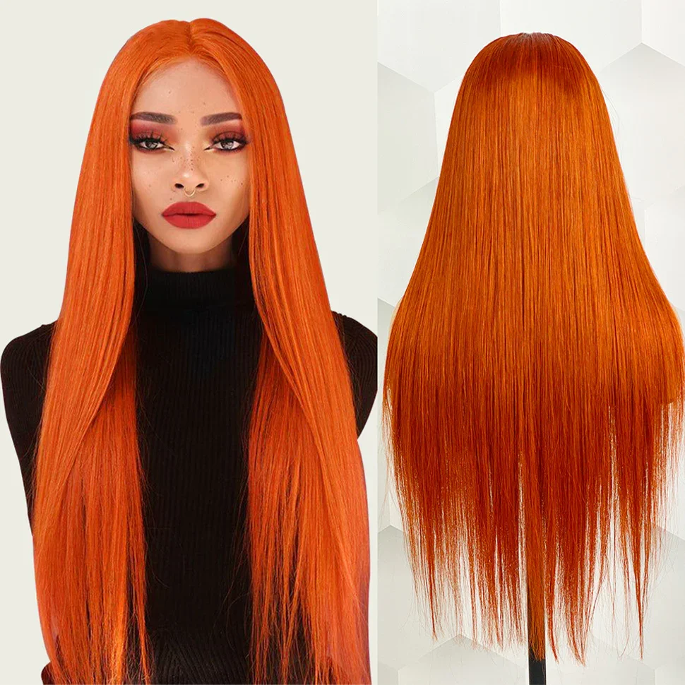 B4U HAIR Orange Ginger Lace Front Wigs Brazilian Straight Lace Front