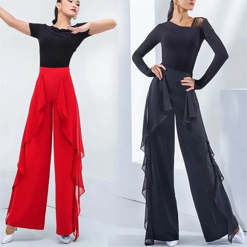 

New Four Seasons Lace Wide-leg Pants High Waist Catwalk Latin Dance Body Acrobatics ElegantDancing High Waist Wide-leg Pants