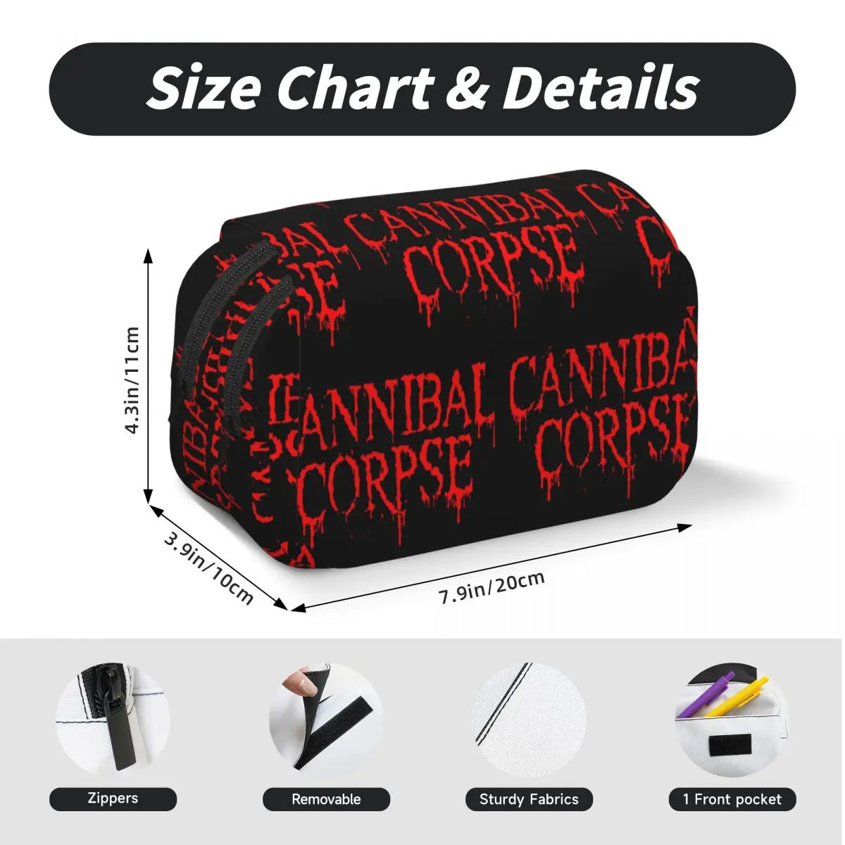 Cannibal Corpse 데스 메탈 밴드 연필 케이스 연필 파우치 하드 쉘 가죽 대용량 펜 박스 학생 선물용 연필 가방