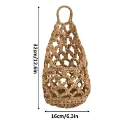 Handmade Woven Cotton Rope Hanging Basket with Hooks (Brown)