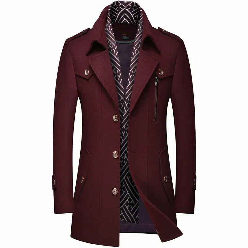 Men's Woolen Coats Fashion Thicken Mid Length Trench Turn Down Collar Warm Outerwear Business Casual Wool Coat wool overcoat