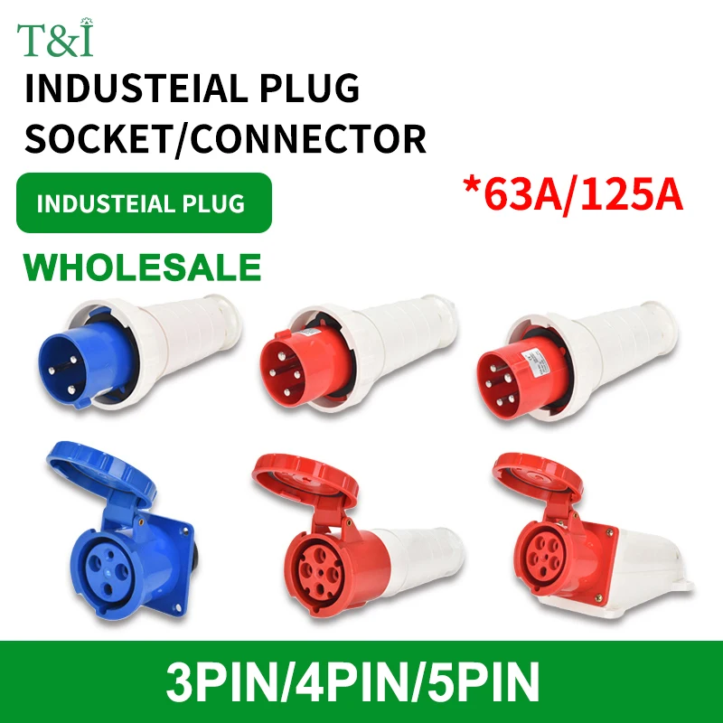 

Waterproof Industrial Plug3 Pole 4 Pole 5 Pin dustproof socket IP67 Male and Female 63a 125a Mounted industrial socket 380V 415V