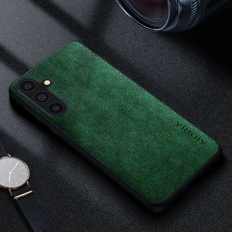Premium Luxury Leather Retro Business Phone Case - Solid Color Cover