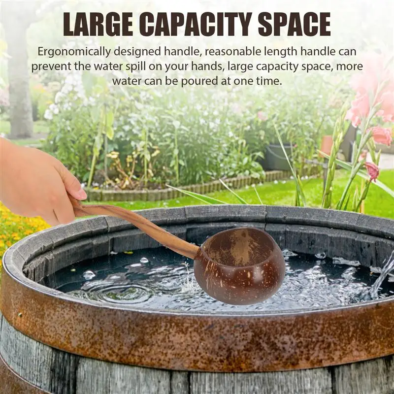 Wooden Scoop Spoon Coconut Long Wooden Water Scoop Handle Scoop Wooden Bathing 1pc Spoon Water Bathroom Ladle Shell Household
