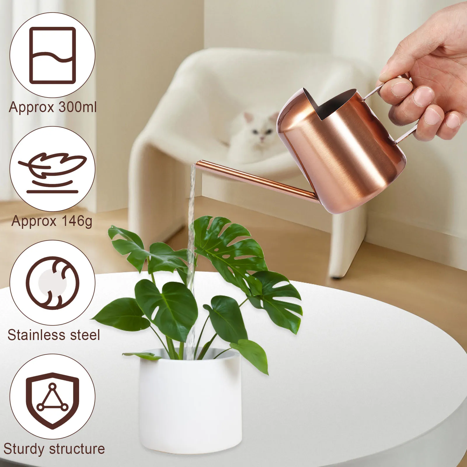 Stainless Steel Watering Can 300ml Mini Long Spout Sprinkling Pot Handle Outdoor Garden Indoor Flowers Succulents watering can watering pot flower watering pot