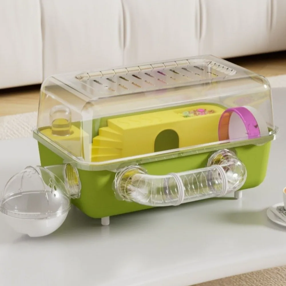 Panoramic View Hamster Cage Double Clear Running Wheel Animal Observation Cage Water Bottle Ventilation Pet Habitat