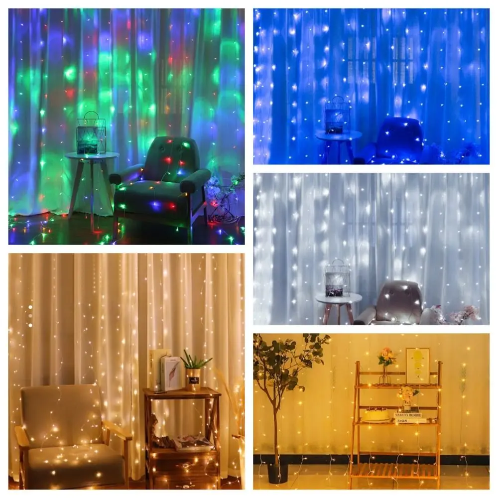 

Warm Curtain Light String LED White Multicolor Waterfall String Light Fairy Silver Wire Party