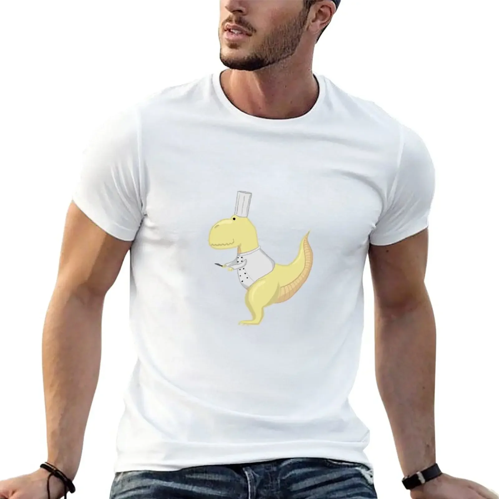 

Chef Dino T-Shirt Tee shirt hippie clothes Men's cotton t-shirt