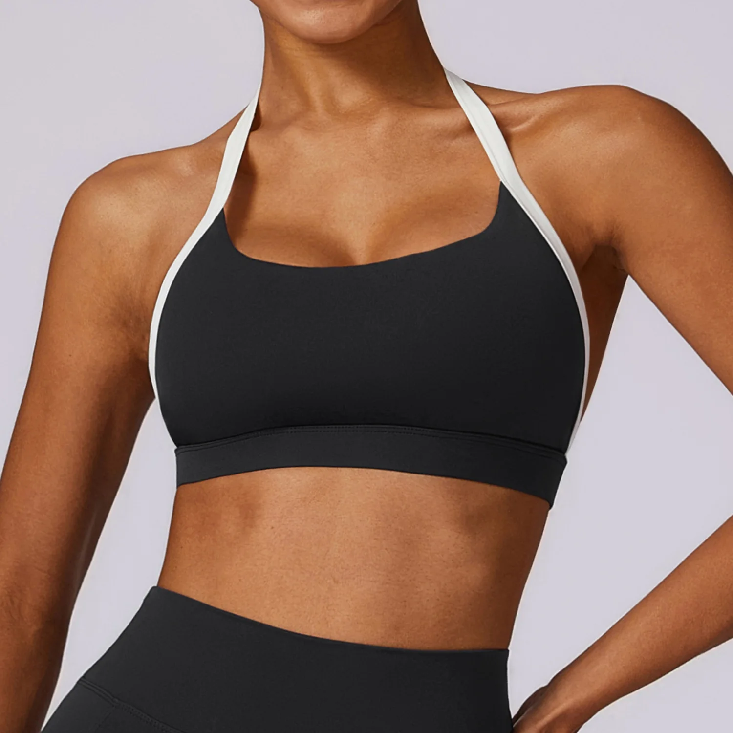 

New Hanging Neck For Shock Absorption Tight Yoga Bra Women's Underwear Deep U-Shaped Pad Back-Shaping Tube Top Gym Sports Bra