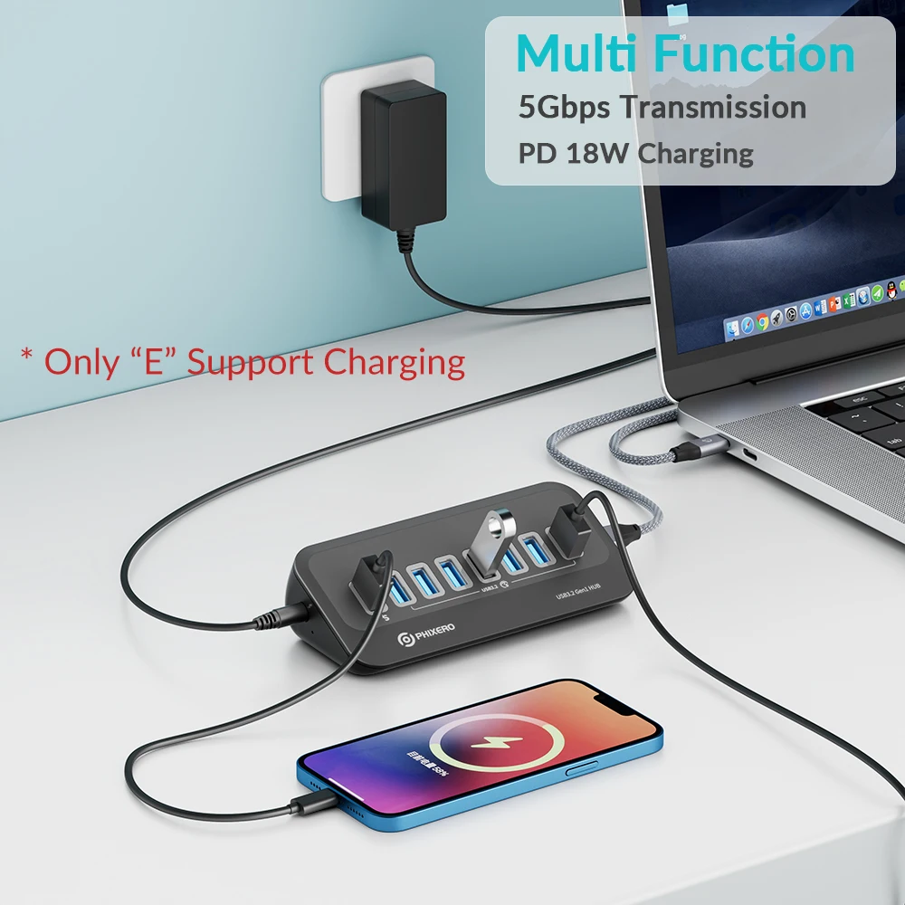 Phixero-multi Portas Docking Station Hub tipo c Splitter Adaptador Tomada Vários Otg 3.0 com Leitor de Cartão sd para Laptop pc Usb 3.2 - Imagem 6