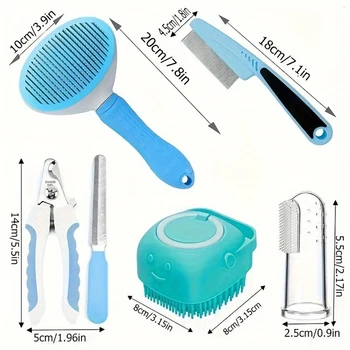 7 Pack Pet Grooming Set, Hair Removal Comb For Dog, Flea Comb, Dog Shampoo Brush, Pet Nail Clippers, Dog Toothbrush Set 2