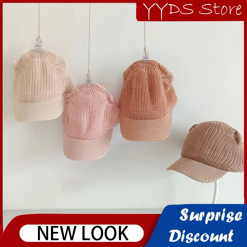 Spring and Autumn Children's Baseball Caps Hollow Knitted Peaked Caps Boys and Girls Solid Color Wool Baseball Caps