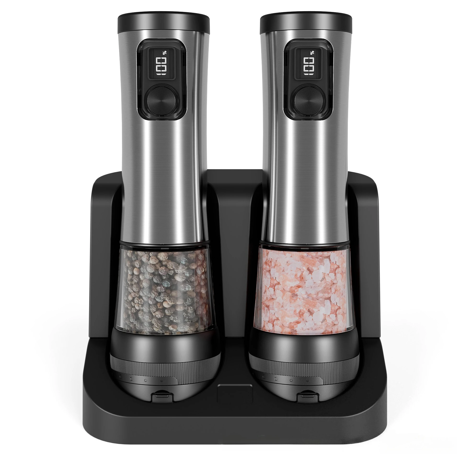 Electric Automatic Salt & Pepper Grinder Set – Rechargeable Base, LED Indicator & Adjustable Coarseness 2
