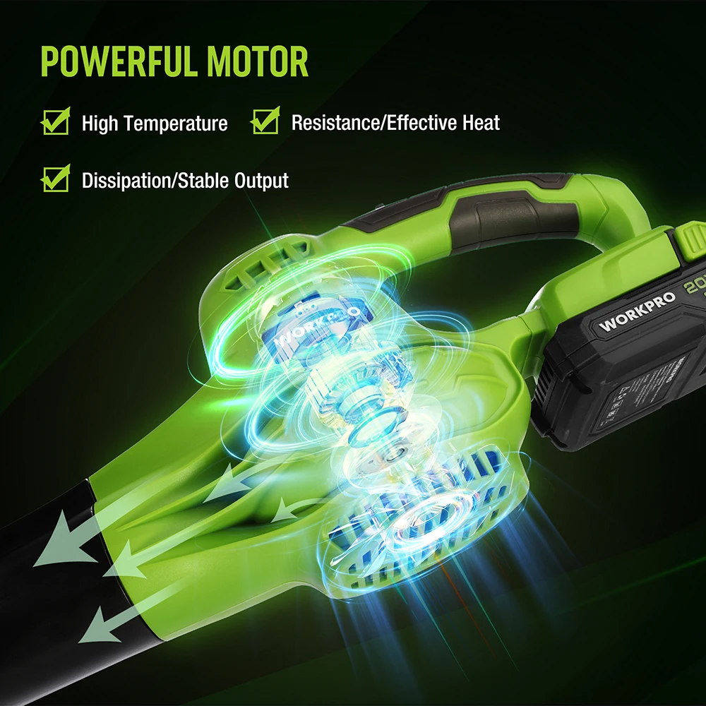 WORKPRO 20V Cordless Electric Air Blower Leaf Snow Blower Dust Collector Sweeper  Adjustable Speeds Garden Power Tools 2