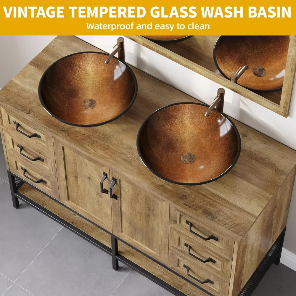 Bathroom Organizers, Double Rustic Bathroom Vanity, Dark Brown Bathroom Vanity With Double Sink And Drawers Side Cabinet Combo S 4